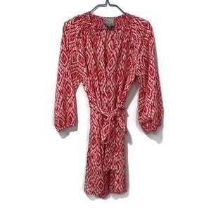 Anthropology Maeve Ikat Belted Button Down 3/4 Sleeve Shirt Dress Size M